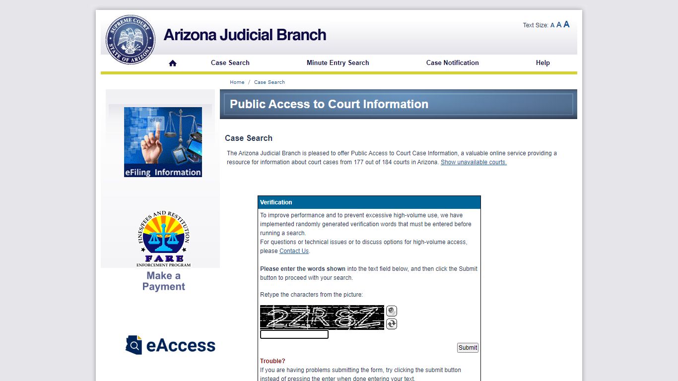 Public Access Case Lookup